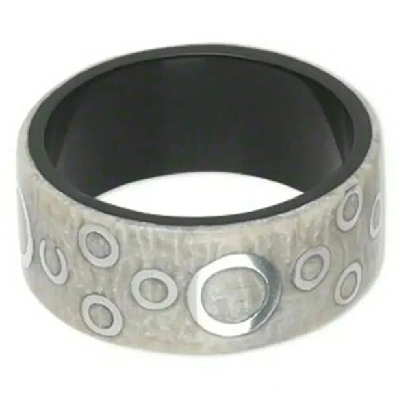 Mid Century Style Lucite Bangle Bracelet White Black Silver Circles Pattern - Picture 1 of 1